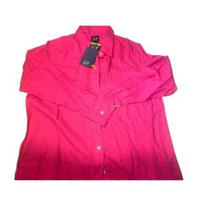 Gap Womens Long-Sleeve Button-Up Shirt In Bright Fuchsia Size M 100% Linen